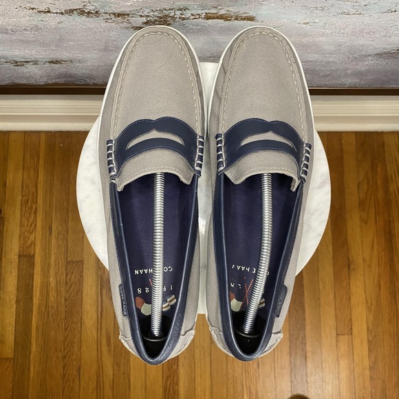 Cole Haan Shoes Mens Size 11 Gray Canvas Slip On Penny Loafers Grand.OS Casual